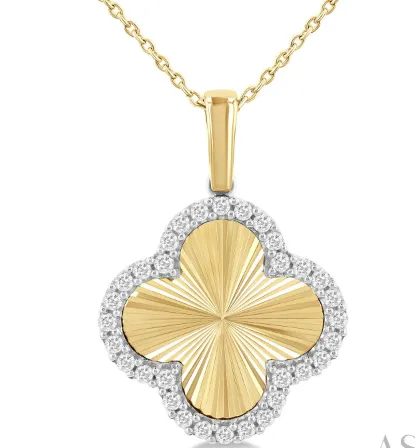 10K Two Tone Fluted Diamond Clover Pendant, 0.25 Carat TW