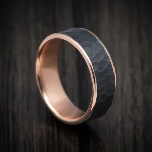 14K Rose Gold and Hammered Darkened Tantalum Mens Ring