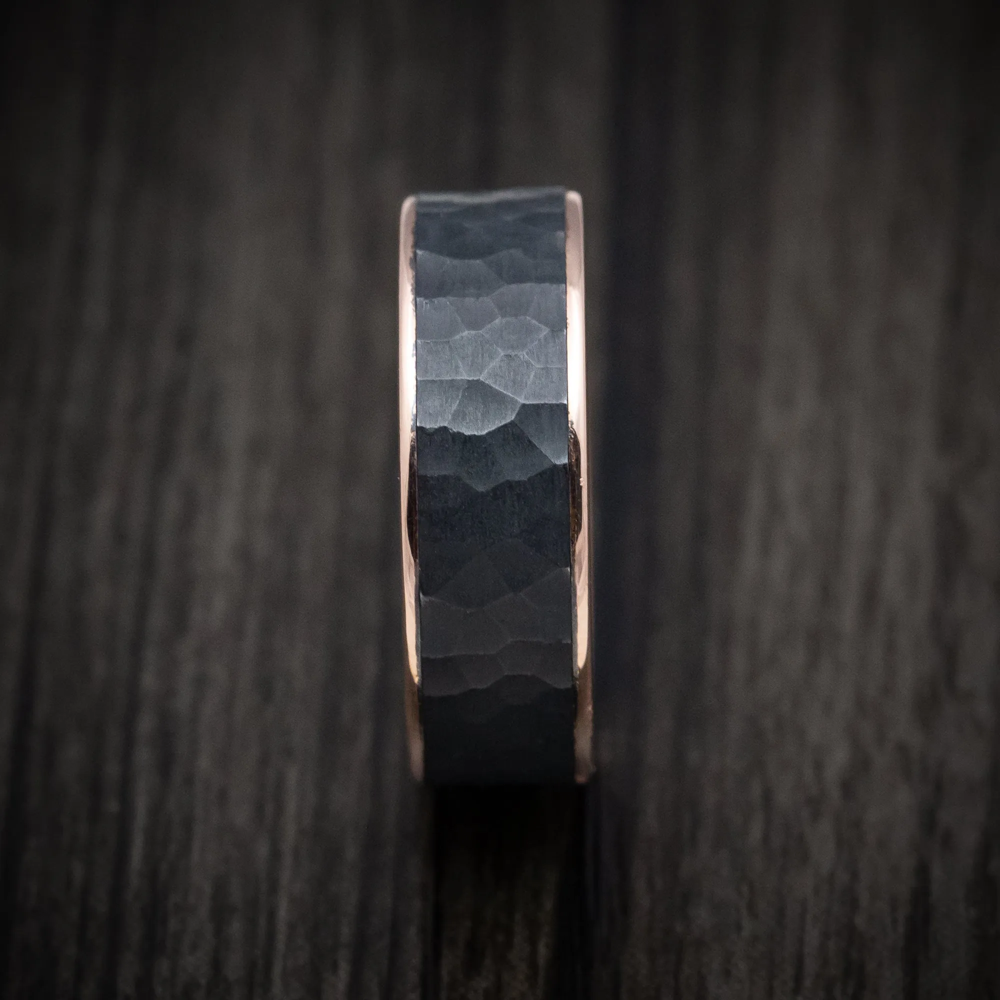 14K Rose Gold and Hammered Darkened Tantalum Mens Ring