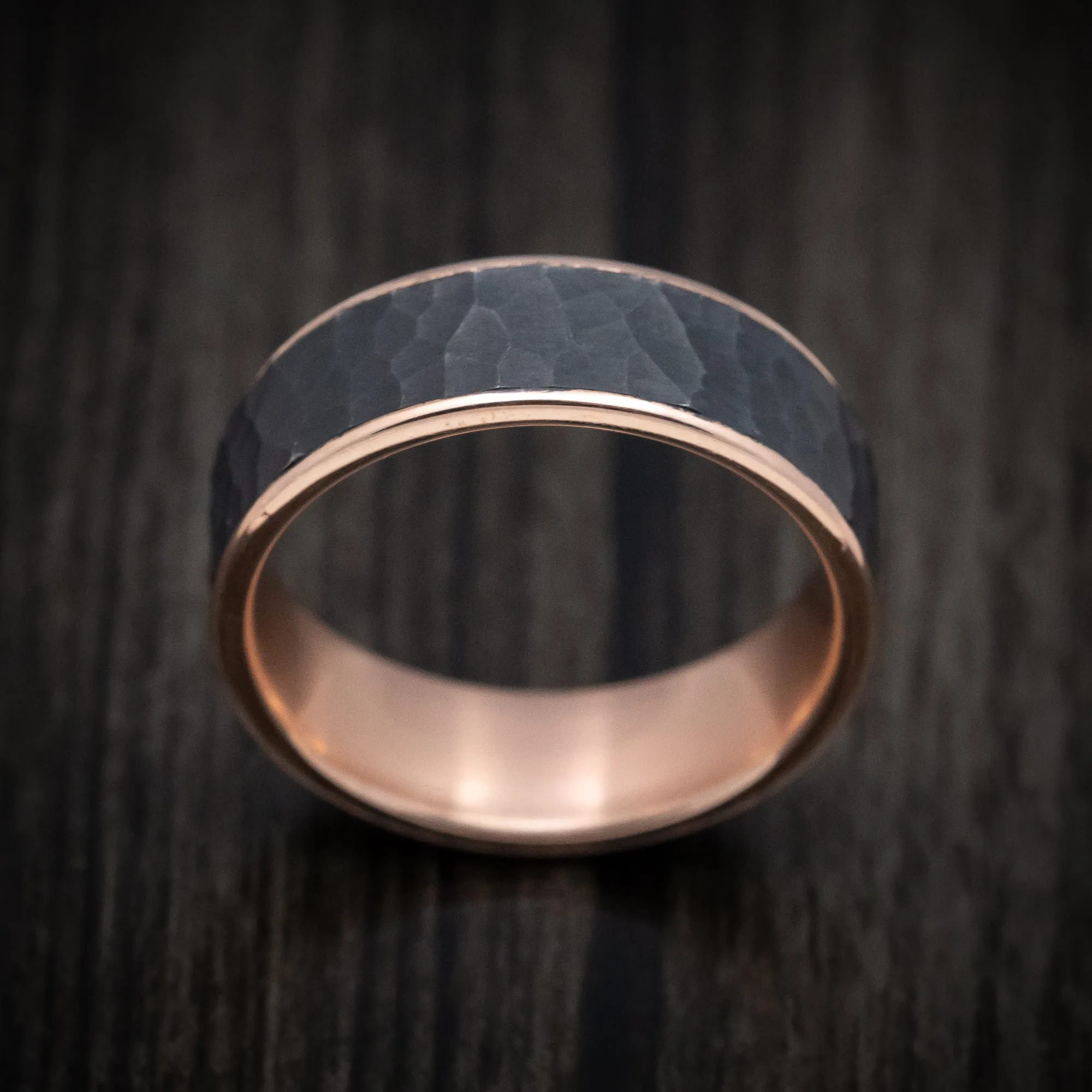 14K Rose Gold and Hammered Darkened Tantalum Mens Ring