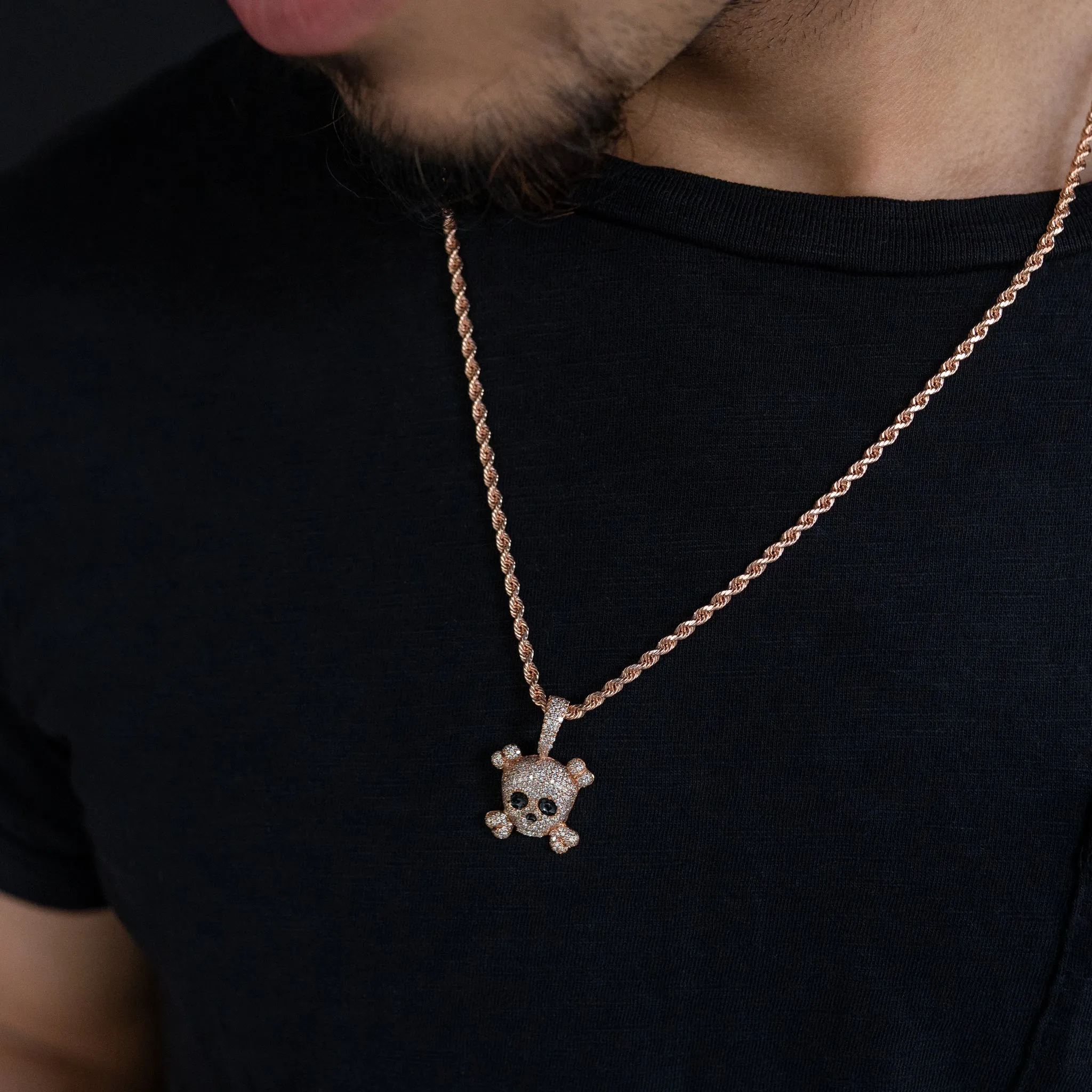 14K Rose Gold Skull & Crossbones Diamond Pendant 1.09 ctw