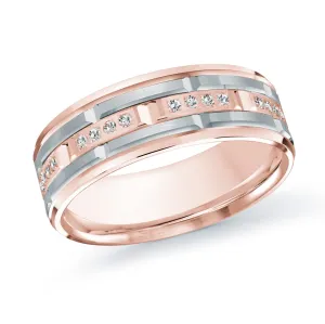 14K Rose Gold with 14K White Gold and Inlaid Diamonds Ring from the Executif Collection by Malo - MRD-087-7PW32