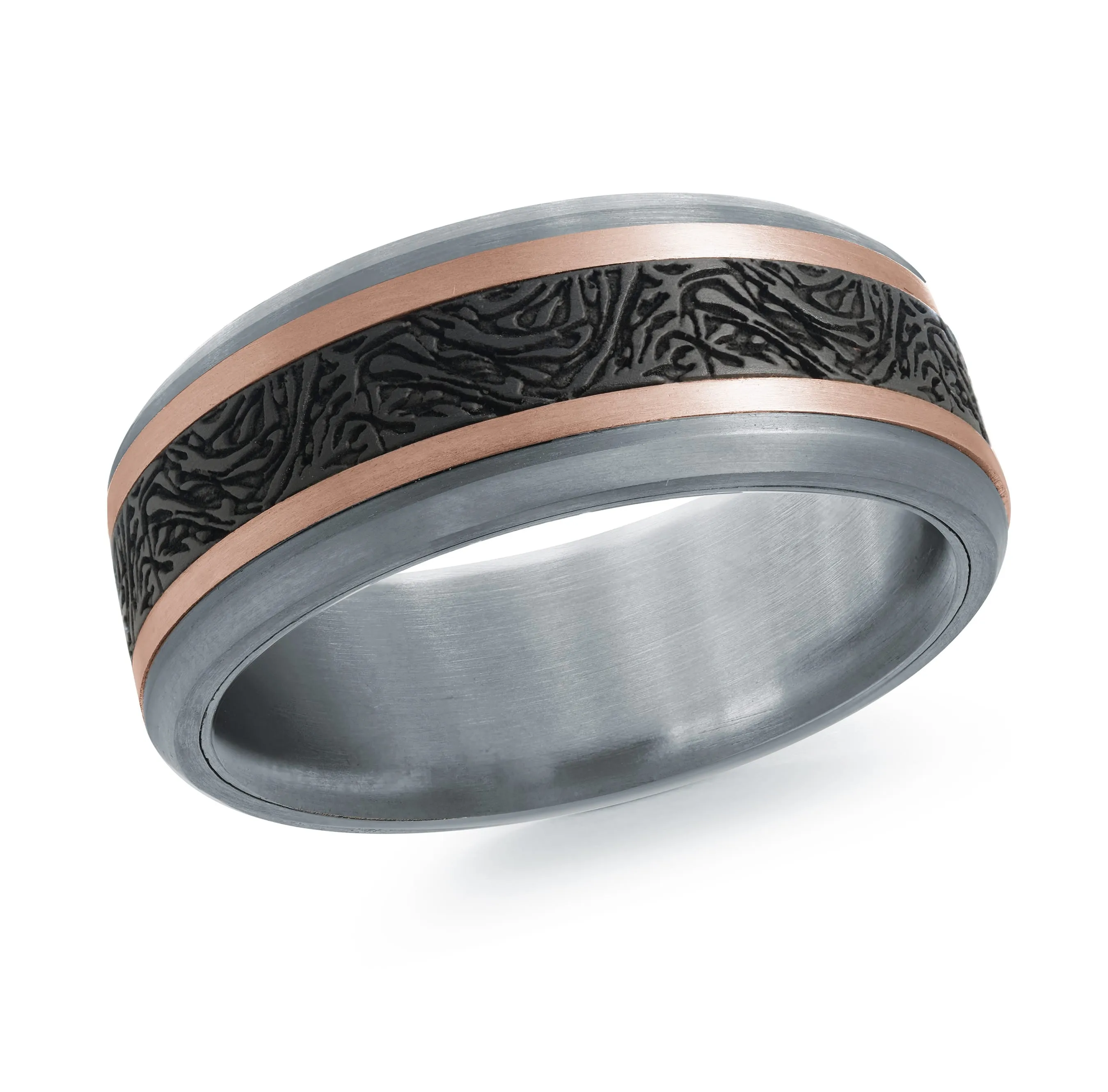 14K Rose Gold with Carbon Fiber Ring from the Tantalum Collection by Malo - MRDTC-010-8PB