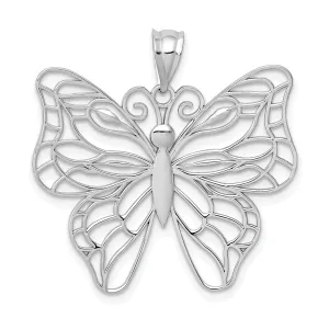 14k White Gold Casted Open Back Solid Polished Finish Large Butterfly Charm Pendant