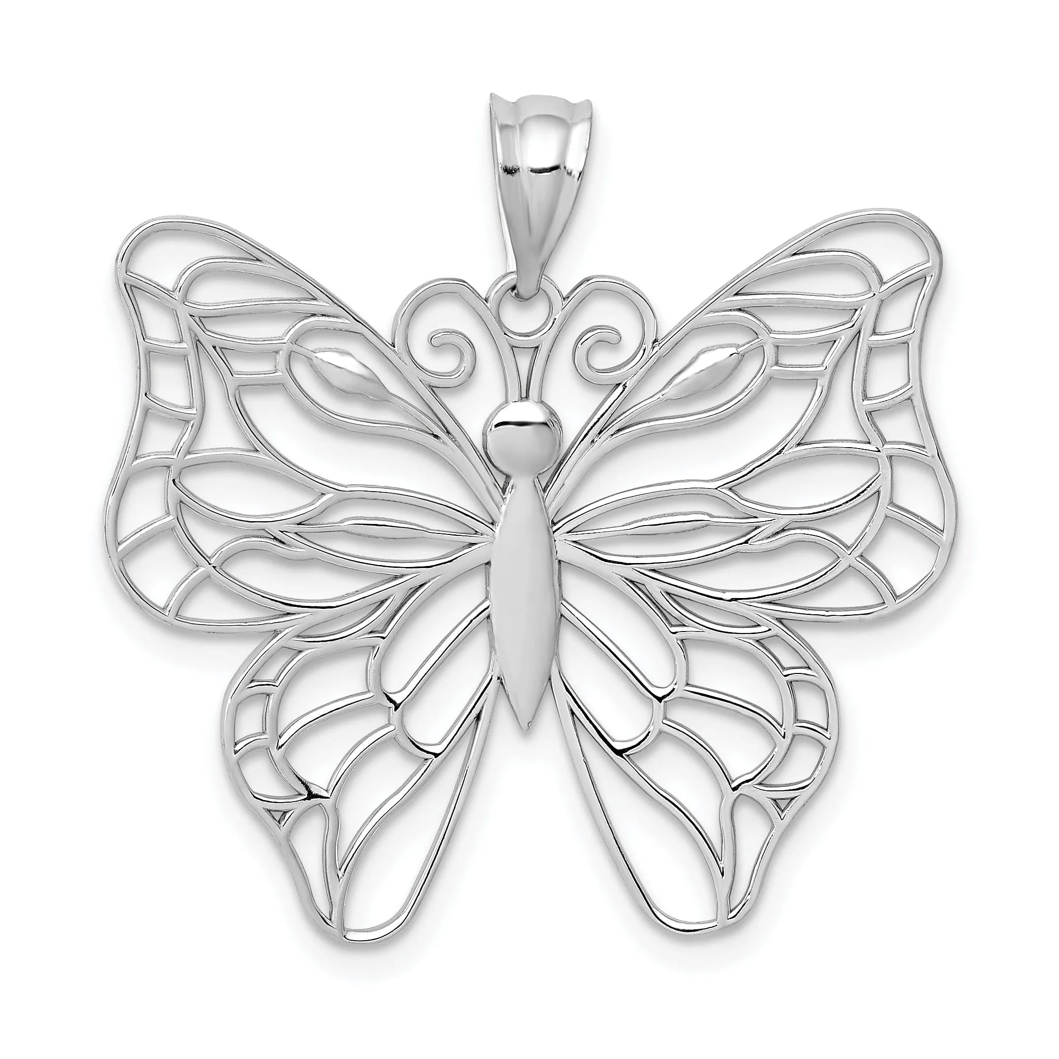 14k White Gold Casted Open Back Solid Polished Finish Large Butterfly Charm Pendant