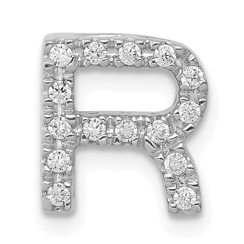 14K White Gold Diamond 0.15-CT Letter R Initial Charm Pendant