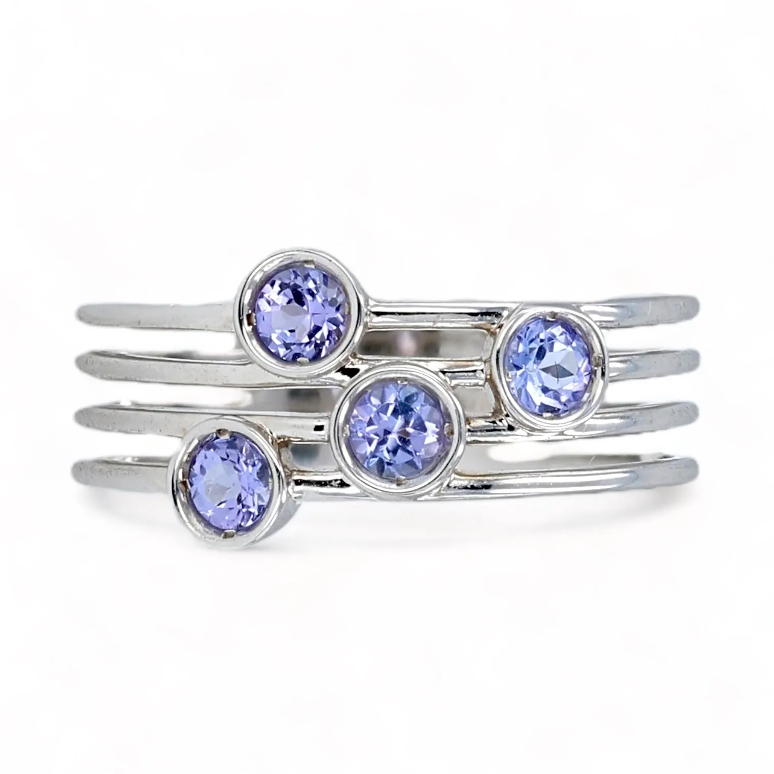 14K White gold dots purple tanzanite row ring-15146