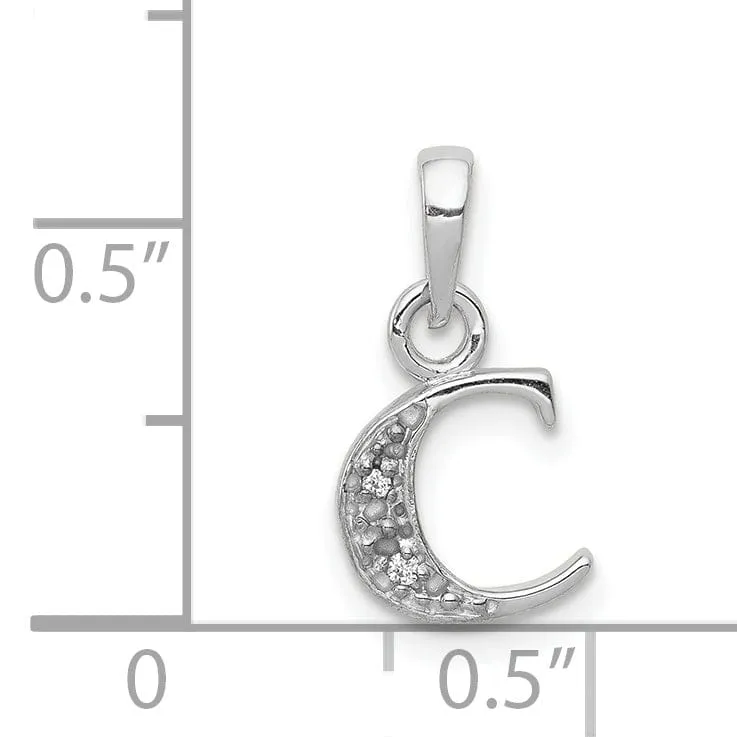 14K White Gold Small 0.01CT Diamond Letter C Initial Block Pendant