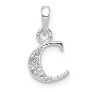 14K White Gold Small 0.01CT Diamond Letter C Initial Block Pendant