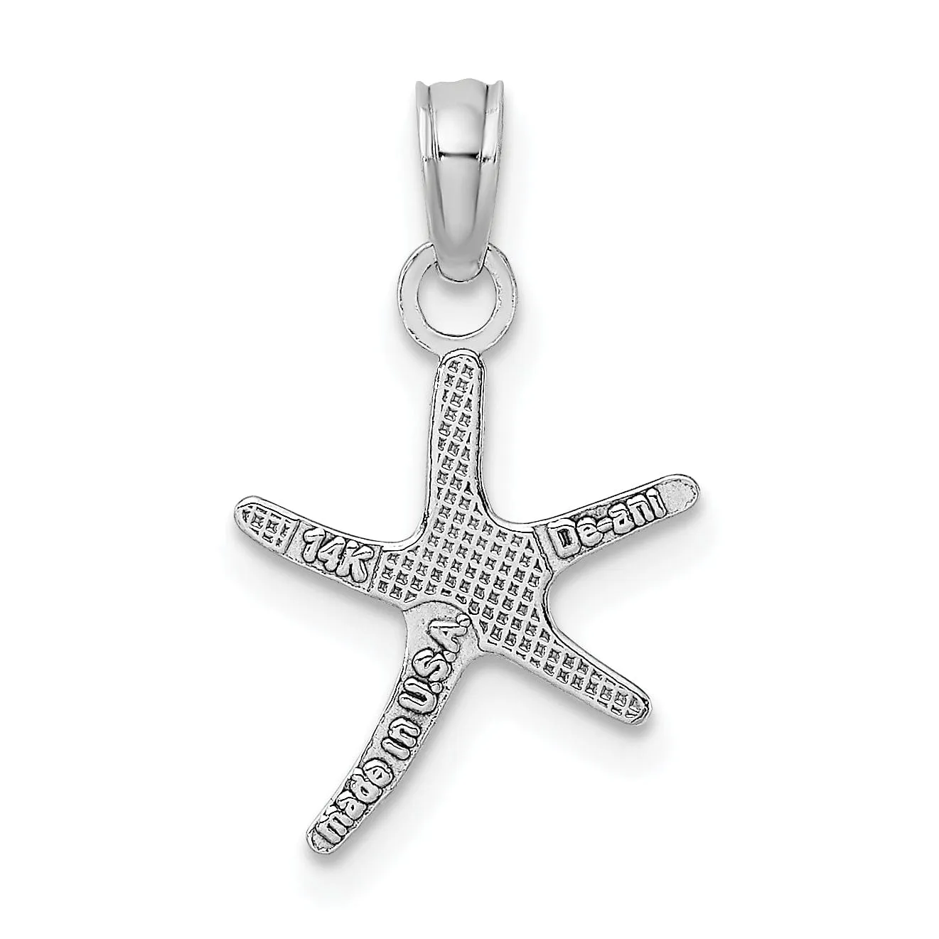 14K White Gold Solid Polished Finish Small Size Dancing Starfish Charm Pendant