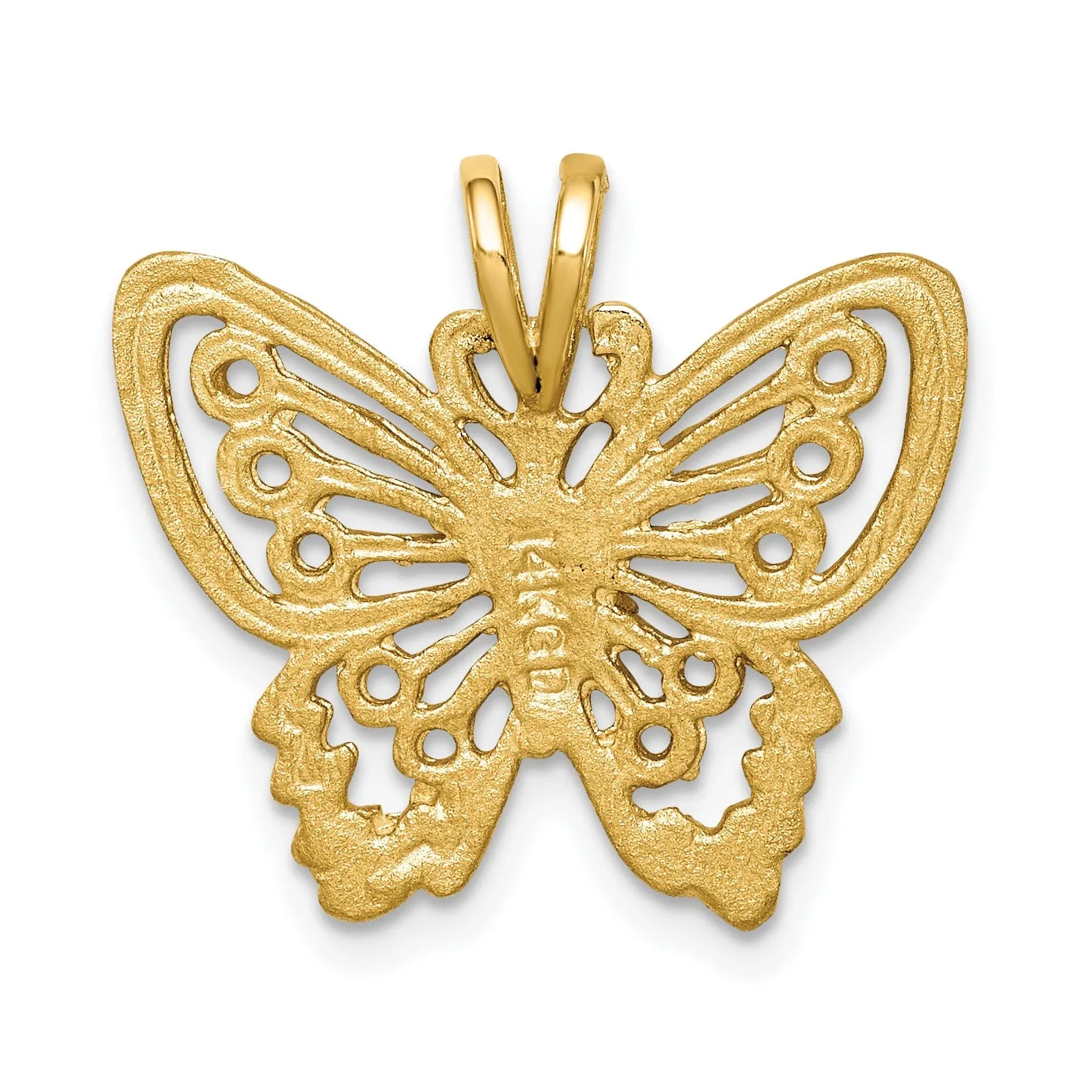 14K Yellow Gold Brushed Casted Solid Polished Finish Diamond-cut Butterfly Charm Pendant