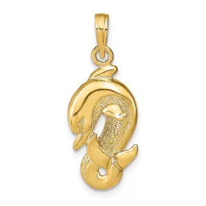 14k Yellow Gold Dolphins Solid Textured Polished Finish Charm Pendant