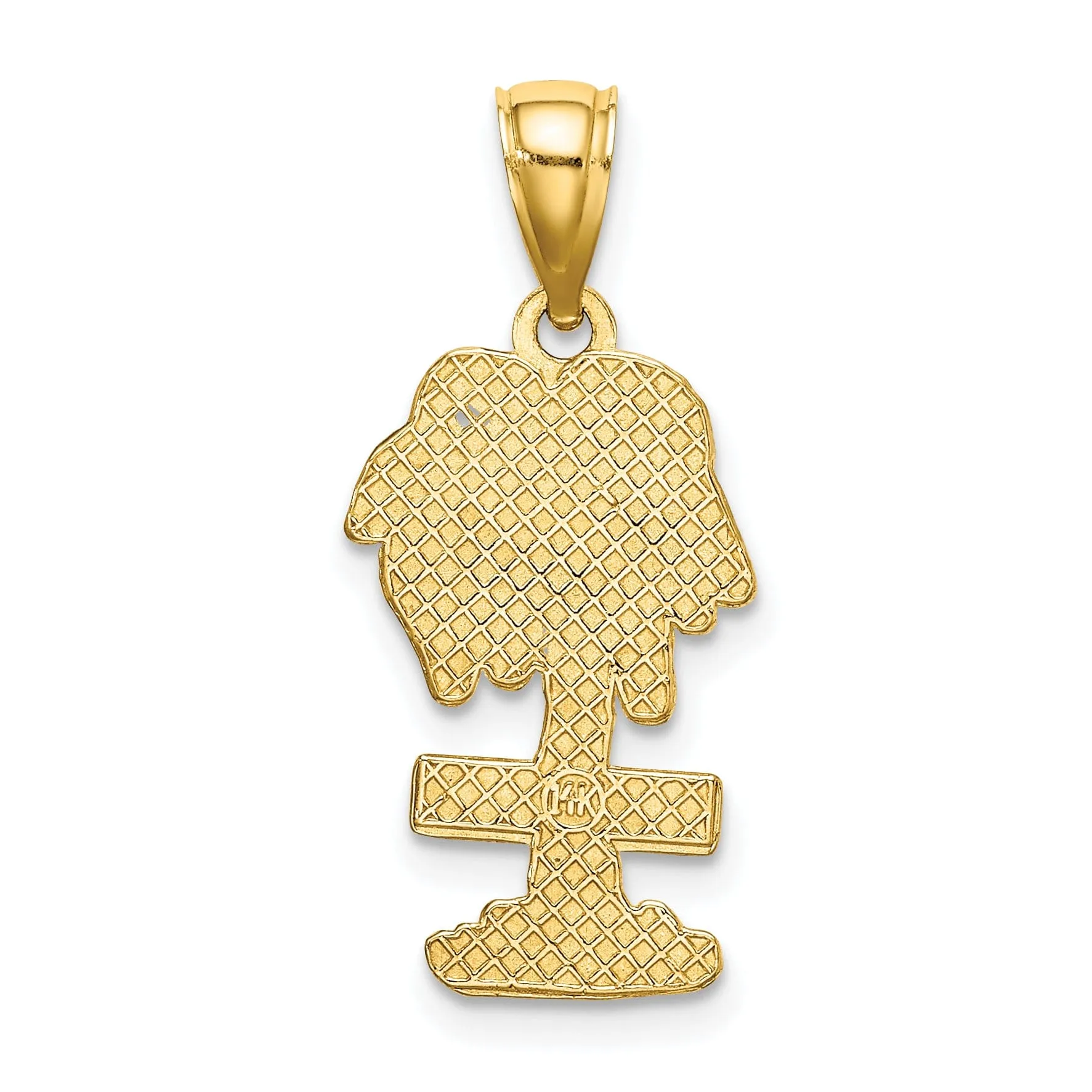 14K Yellow Gold Polished Finish Flat Back 2-Dimensional CURACAO On Palm Tree Design Charm Pendant