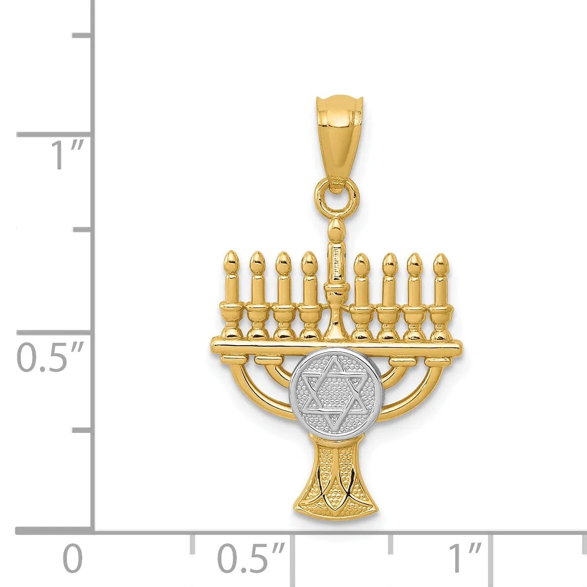 14K Yellow Gold Polished Finish Menorah Star of David Symbol Pendant