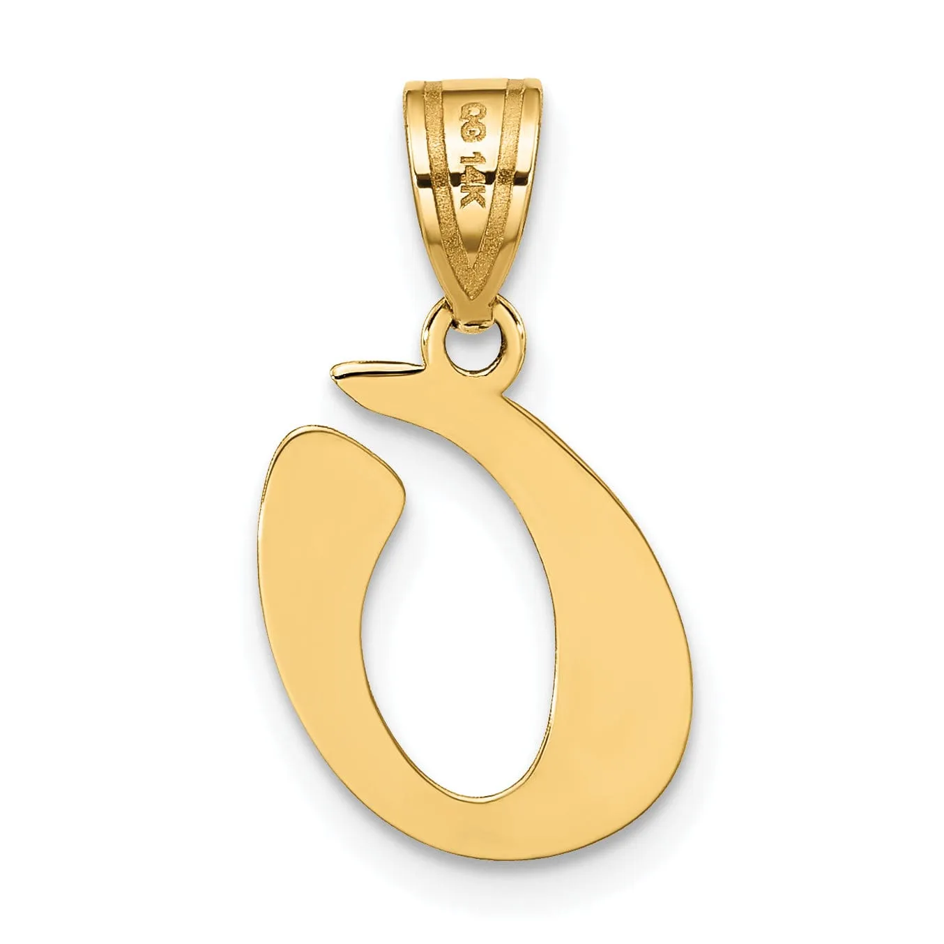 14k Yellow Gold Polished Finish Script Design Letter O Initial Pendant