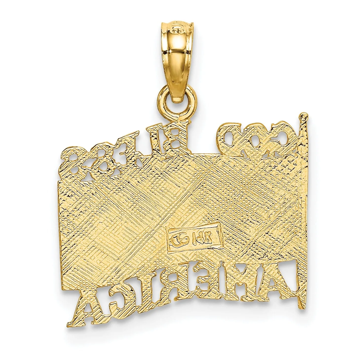 14K Yellow Gold Polished Textured Finish God Bless America with U.S.A Flag Design Charm Pendant