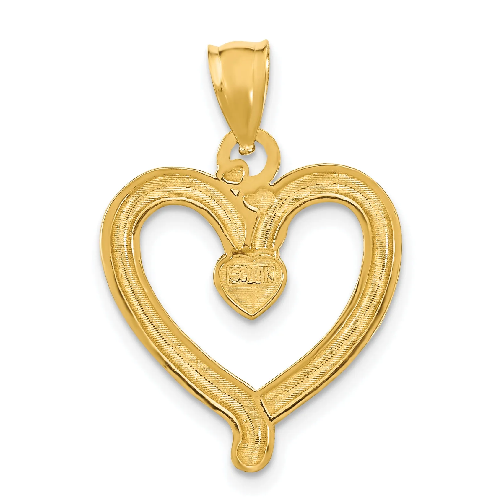 14k Yellow Gold Rhodium Diamond-cut Heart Pendant