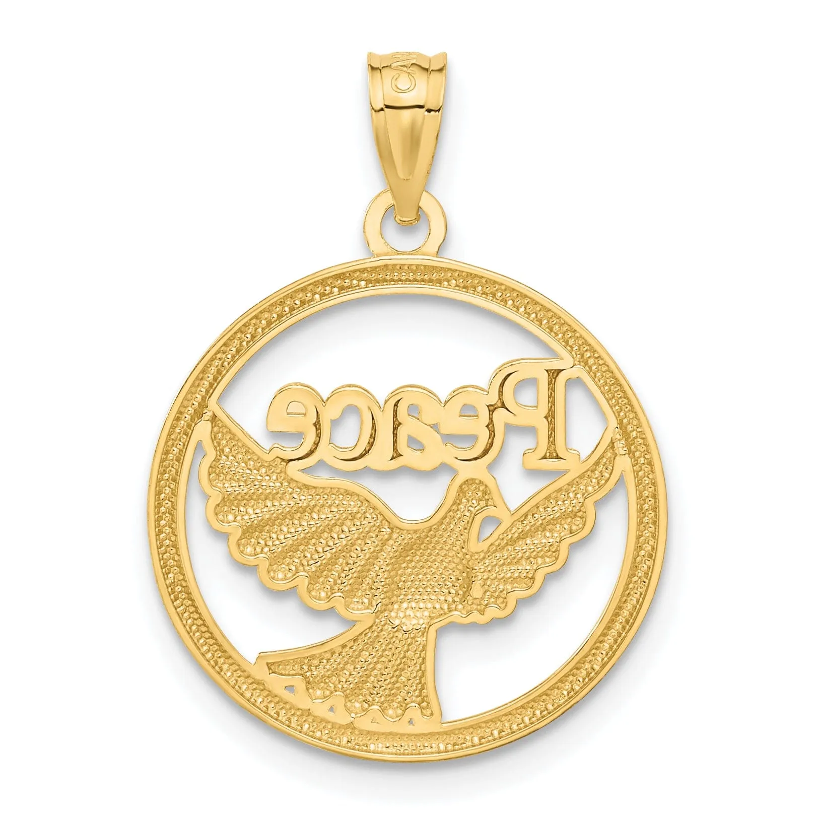 14K Yellow Gold Rhodium "Peace" Discription with Dove Design Pendant