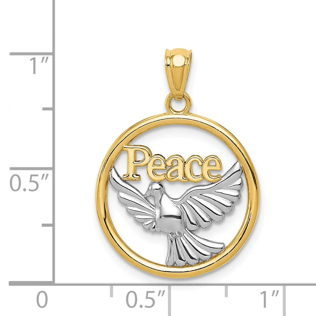 14K Yellow Gold Rhodium "Peace" Discription with Dove Design Pendant