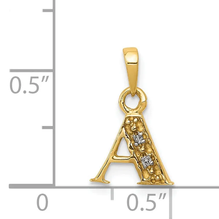 14K Yellow Gold Small 0.01CT Diamond Letter A Initial Block Pendant