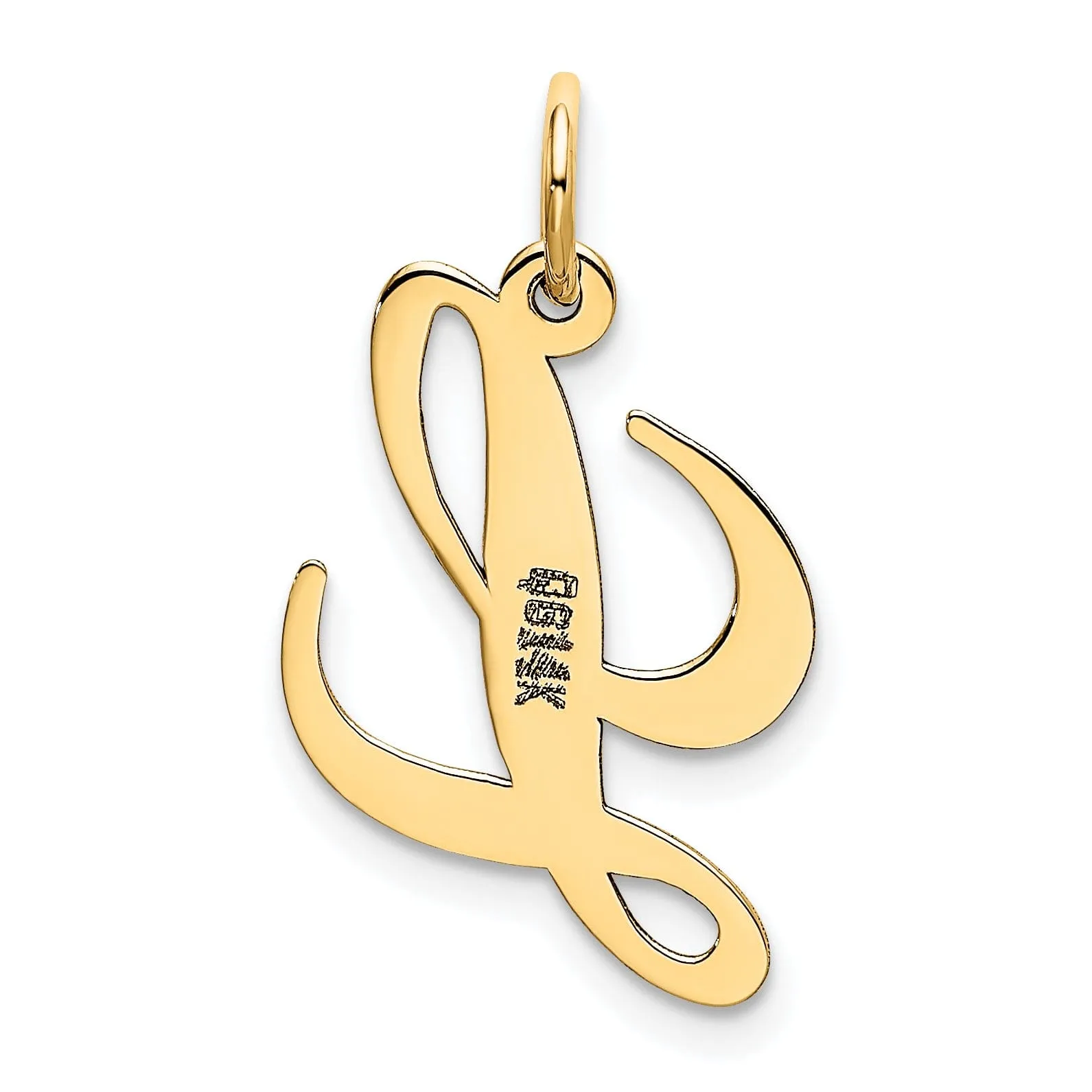 14K Yellow Gold Small Size Fancy Script Letter L Initial Pendant