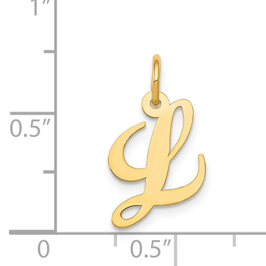 14K Yellow Gold Small Size Fancy Script Letter L Initial Pendant