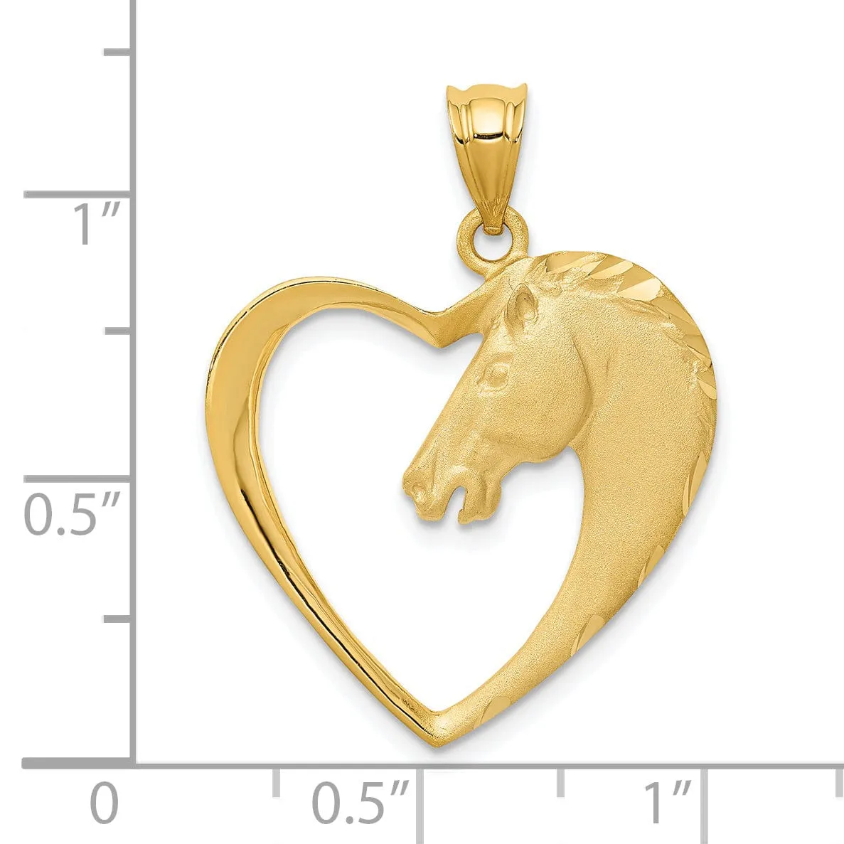 14k Yellow Gold Solid Brushed Finish Open Back Horse Charm Pendant