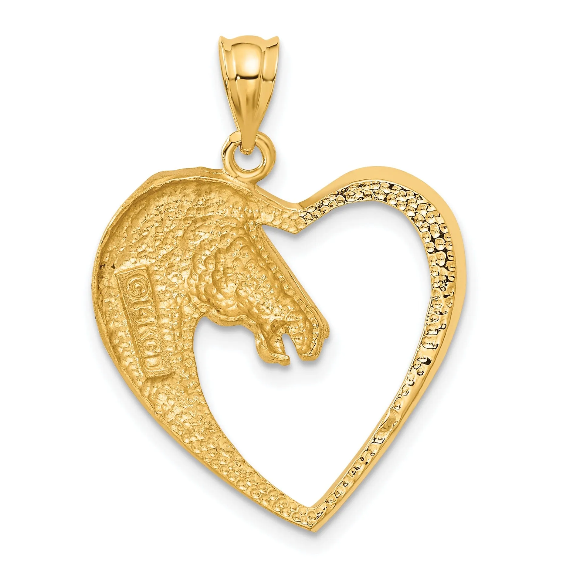 14k Yellow Gold Solid Brushed Finish Open Back Horse Charm Pendant