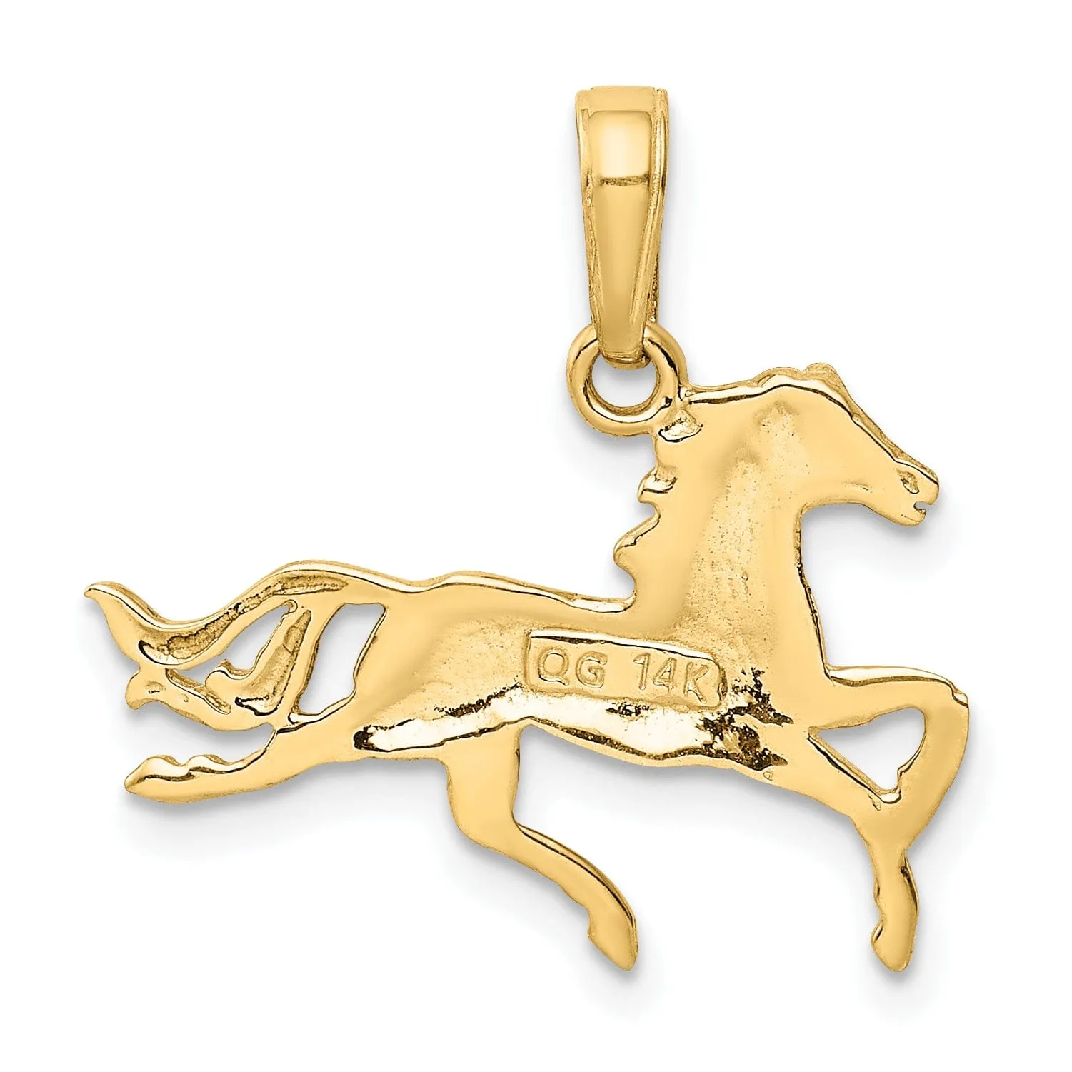 14k Yellow Gold Solid Polished Finish Horse Galloping Mens Charm Pendant