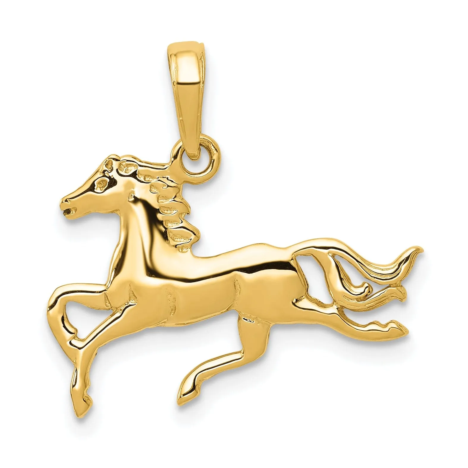 14k Yellow Gold Solid Polished Finish Horse Galloping Mens Charm Pendant