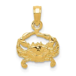 14k Yellow Gold Solid Polished Textured Finish Blue Claw Crab Charm Pendant