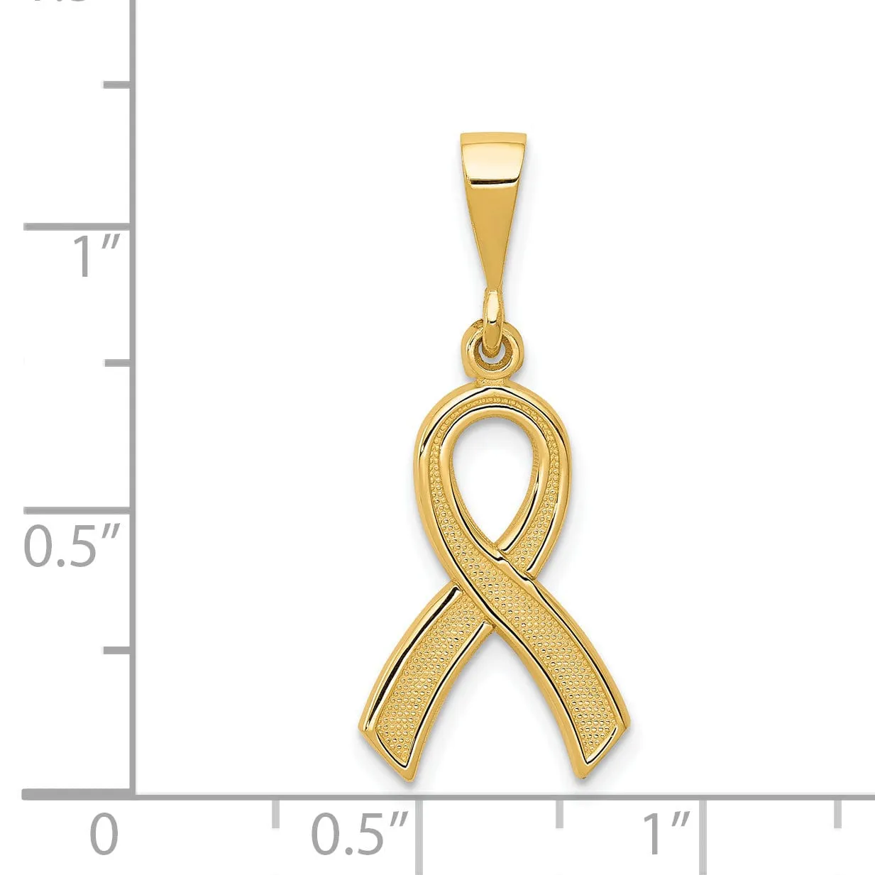 14k Yellow Gold Textured Polished Finish Awareness Ribbon Charm Pendant