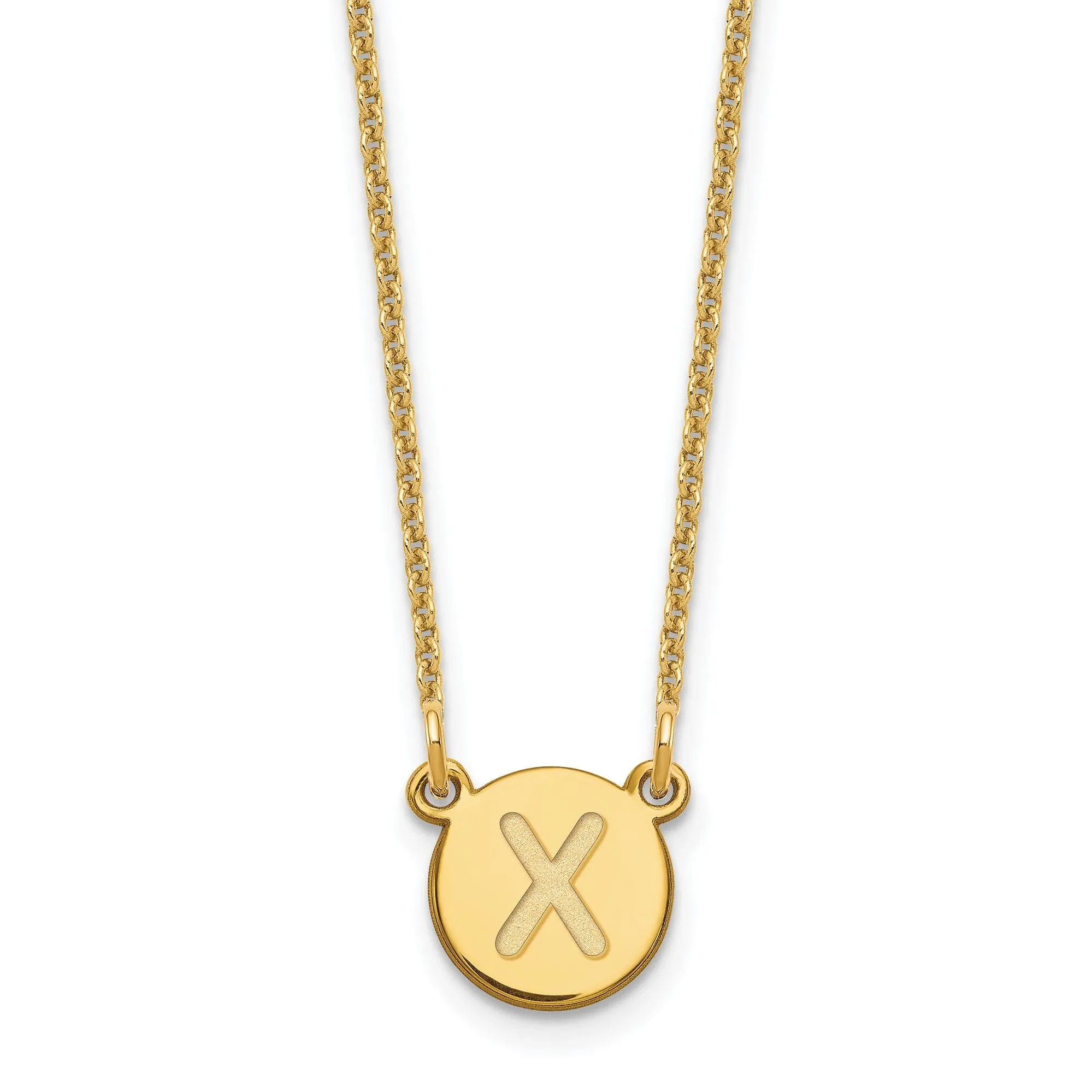 14k Yellow Gold Tiny Circle Block Letter Y Initial Pendant and Necklace