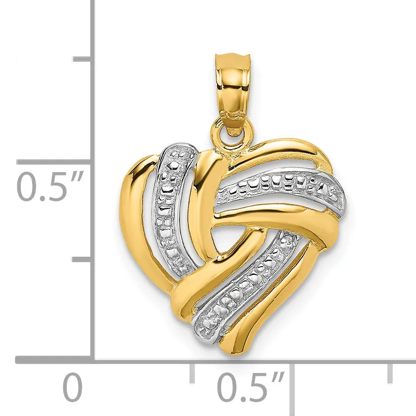 14k Yellow Gold White Rhodium Heart Pendant