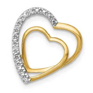 14k Yellow Gold, White Rhodium Open Back Polished Finish 0.01-CT Diamond Double Loop Heart Shape Design Chain Slide Pendant