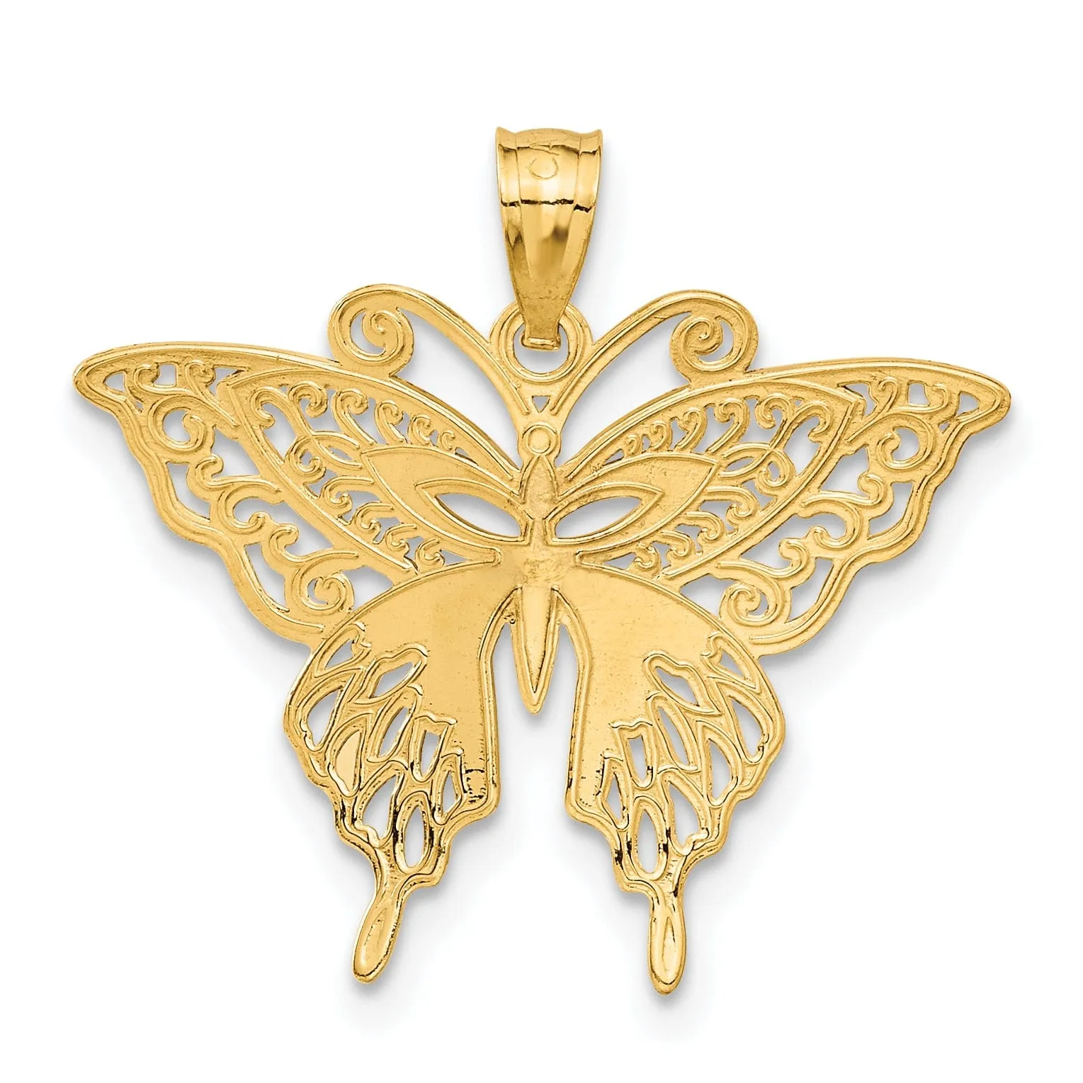 14k Yellow Gold with Rhodium Open Back Casted Solid Polished Finish Diamond-cut Fancy Butterfly Charm Pendant