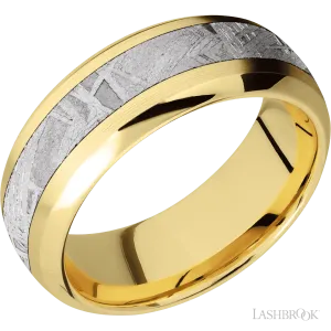 14K Yellow Gold with Satin , Polish Finish and Meteorite Inlay - 8MM