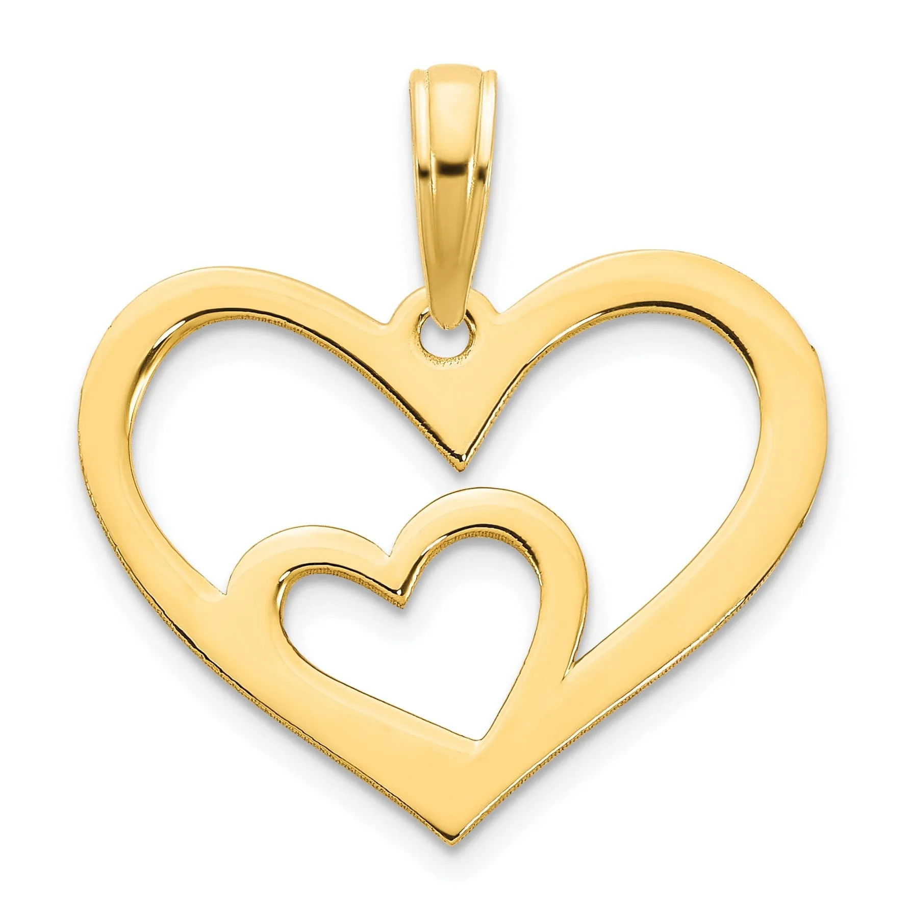 14k Yellow Gold Women's Flat Back Polished Finish Heart in a Heart Design Charm Pendant