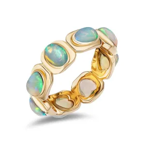 14KY Nugget Eternity Band with Opals