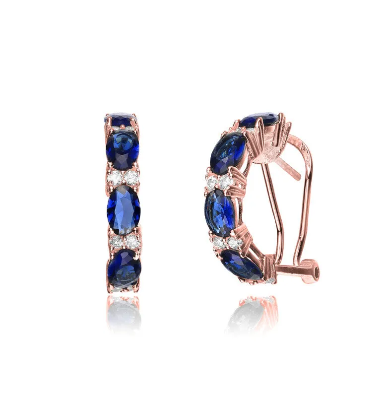 18k Rose Gold Plated with Emerald & DIamond Cubic Zirconia Half Hoop Earrings in Sterling Silver