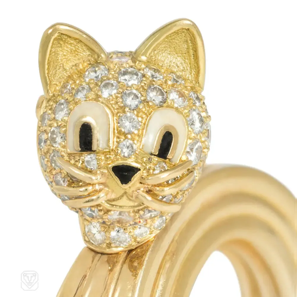 1960s Boucheron diamond and gold cat brooch