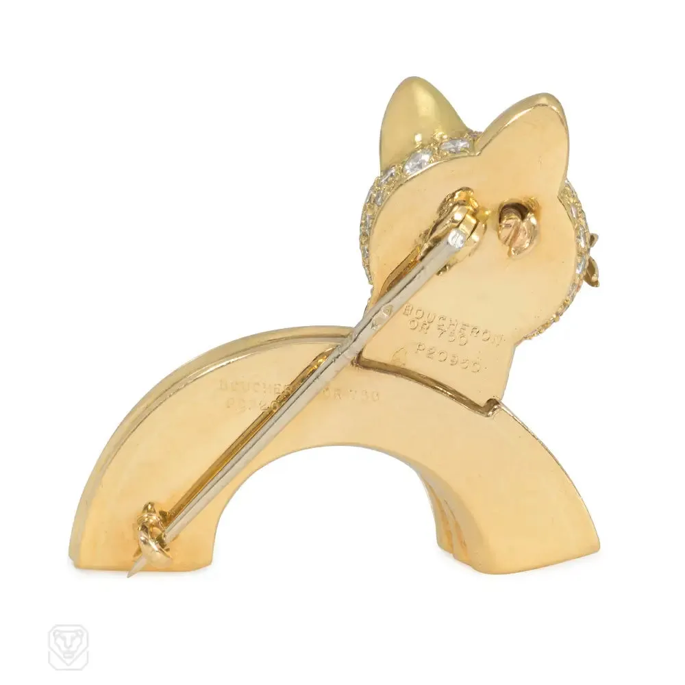 1960s Boucheron diamond and gold cat brooch