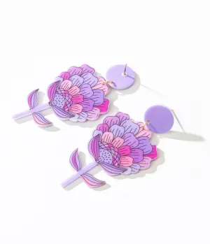 1970s Purple Flower Bloom Earrings