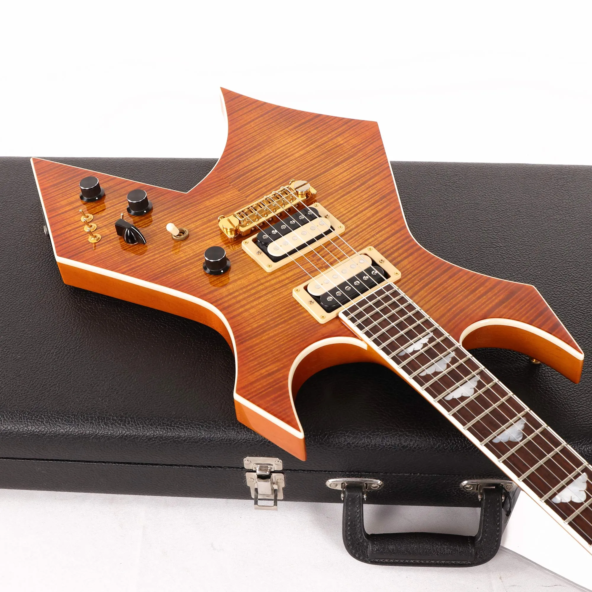 1986 B.C. Rich Warlock Supreme Flame Maple Top Transparent Amber