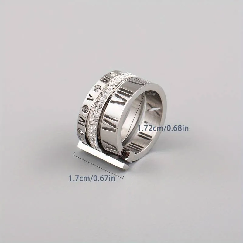 1pc Retro Stainless Steel Faux Diamond Three-rings Set For Men