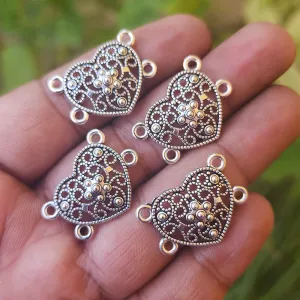 20 PIECES PACK' 18x25 MM' HEART SHAPED' SILVER OXIDZIED' CHANNEL LINK CONNECTOR JEWELRY FINDINGS USED IN DIY JEWELRY MAKING