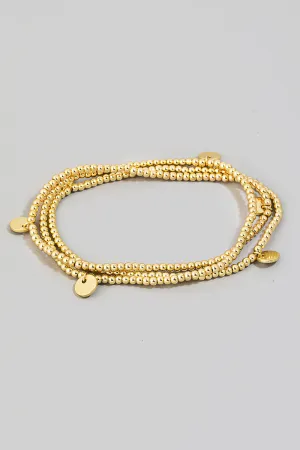 3 Row Multiple Stretch Bracelets with Gold Discs