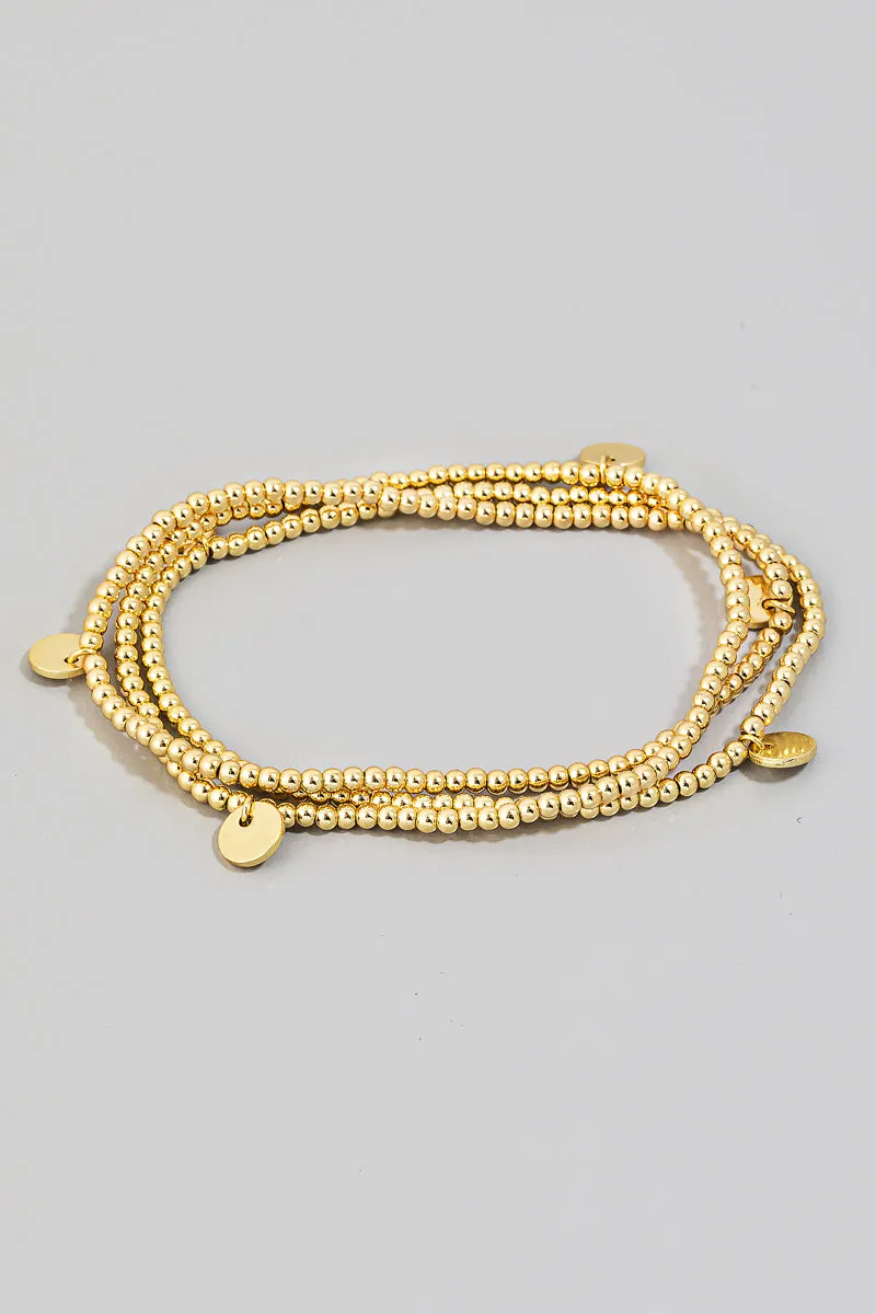 3 Row Multiple Stretch Bracelets with Gold Discs