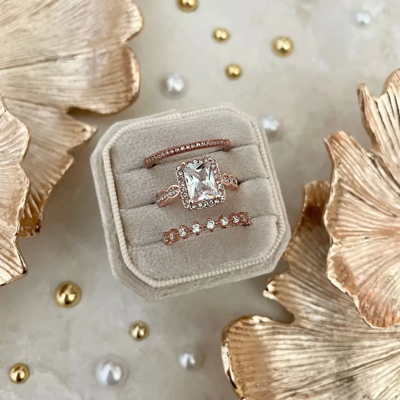 3 slot squared Champagne Ring Box