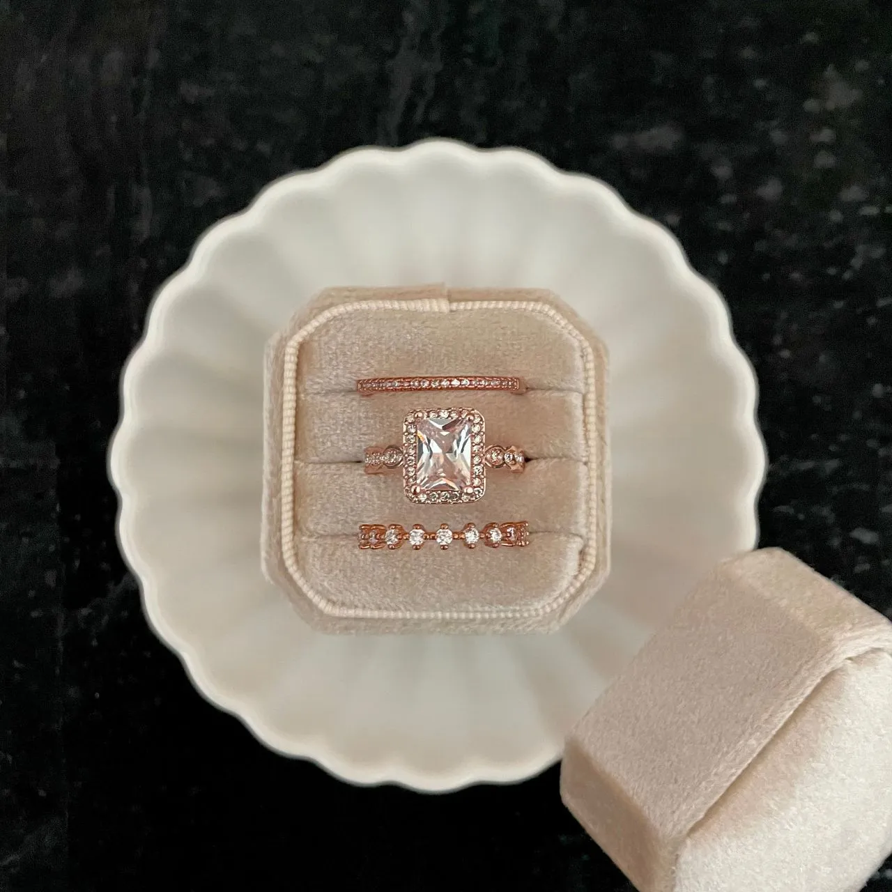 3 slot squared Champagne Ring Box